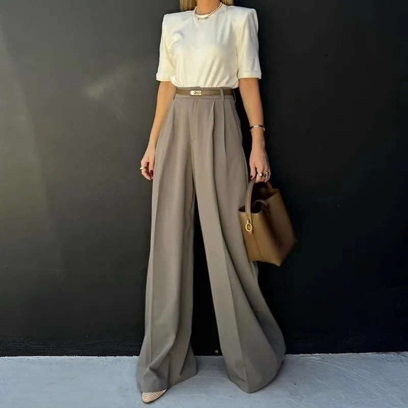 Pantaloni larghi a vita alta Pantaloni casual da donna Pantaloni lunghi dal taglio dritto Ele Ladies Suiting Autumn Faion