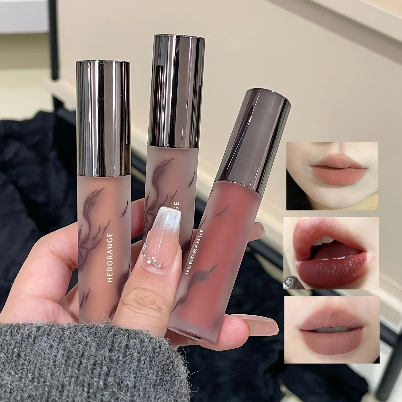 Herorange Matter Lipgloss mit Weicher Samttextur, Hoher Farbausgabe, Transferresistent, Ideal für Verschiedene Festliche Geschenke