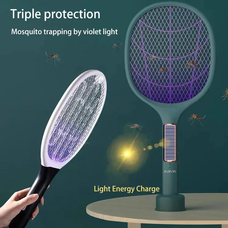 

New Electric Mosquito Trap USB Solar Panel Rechargeable Bug Zapper Racket With Ultraviolet LED Electric Fly Killers