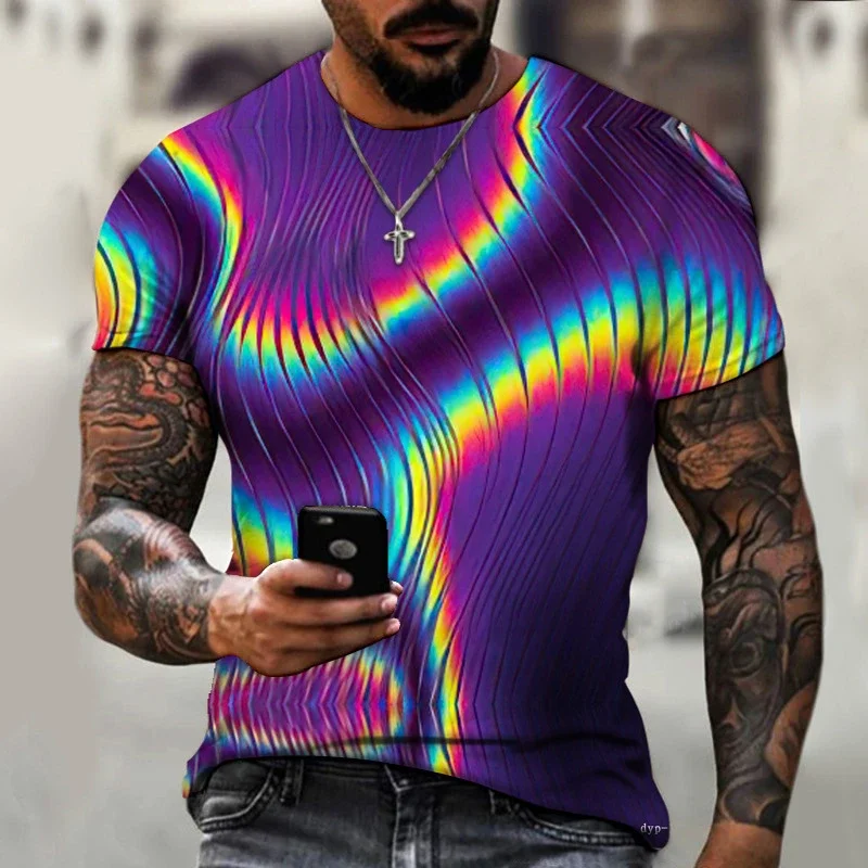 

Top New Vertigo 3D Printed T-shirt Men's Fashion Trend O-neck Short Sleeve Top Pattern Optical Illusion Pattern T-shirt Men's T-