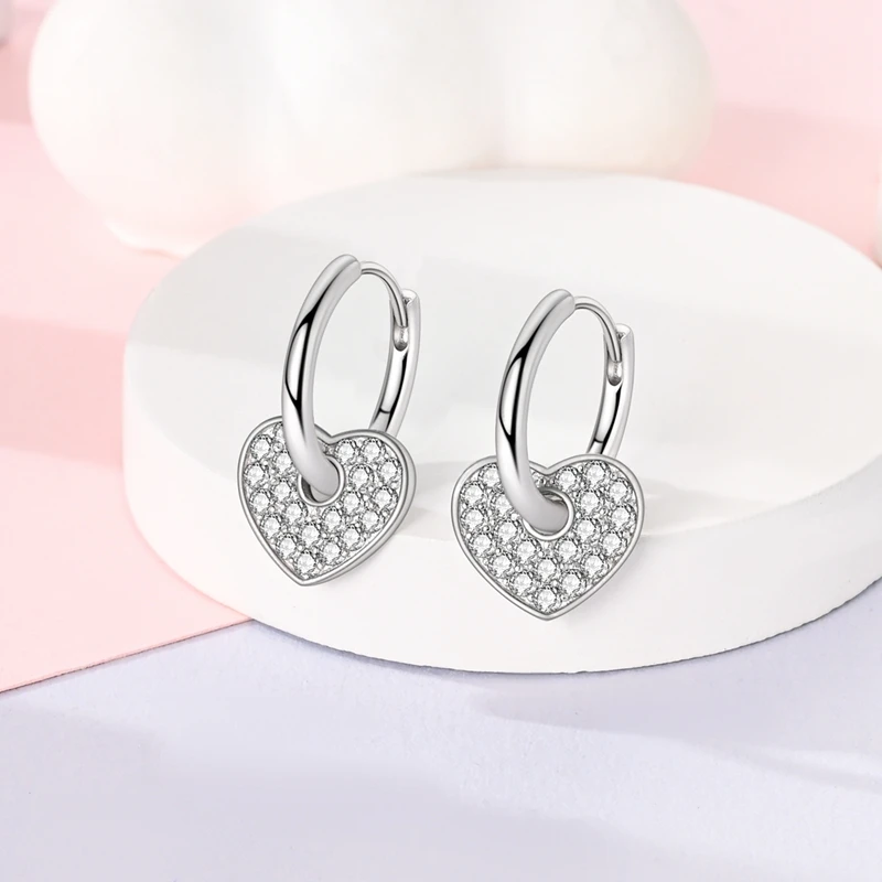 Exquisite 925 Sterling Silver Dream Satellite Inlay Heart Gemstone Earrings for Women\'s Trendy Creative DIYJewelry Accessories