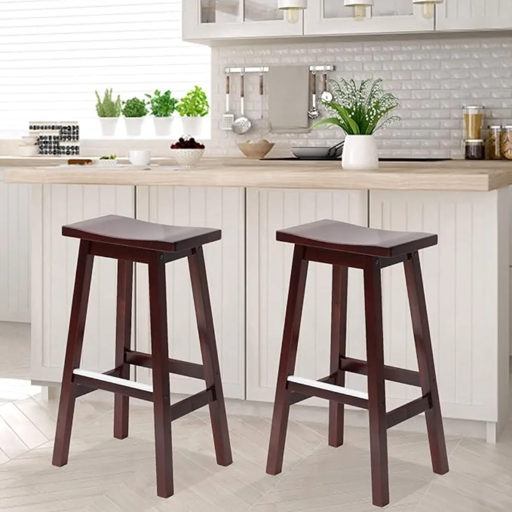 

Bar Stools Set of 2, 30 Inch Counter Height with Footrest, Solid Wooden Frame for Kitchen Counter, Backless Farmhouse Stool Stool, Breakfast Barstool Brown