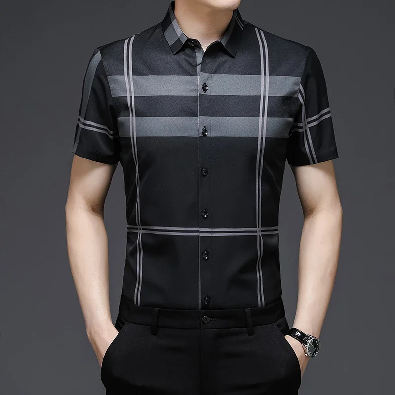 New Men's Business Casual Short Sleeved Printed Shirt with Wrinkle Resistance No Ironing Comfortable All Season Versatile Top