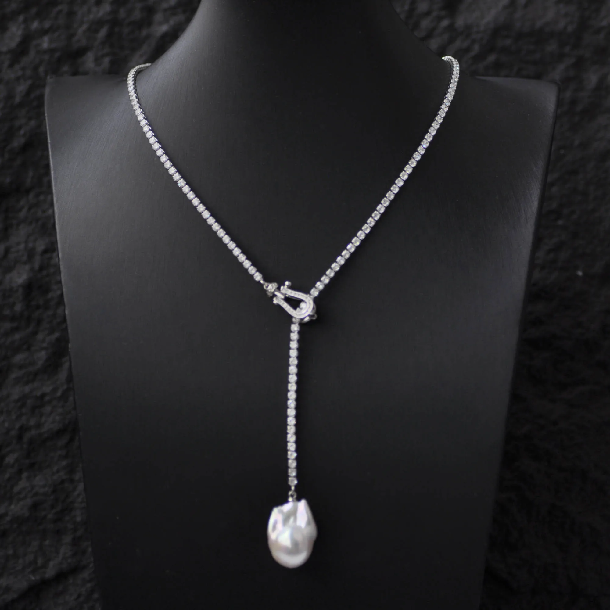 Z14662 25" 23mm White Baroque Keshi Reborn Pearl Pendant CZ Chain