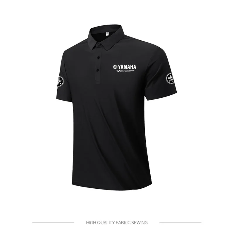 Yamaha logo men's semi-collared T-shirt for summer sports and fitness
