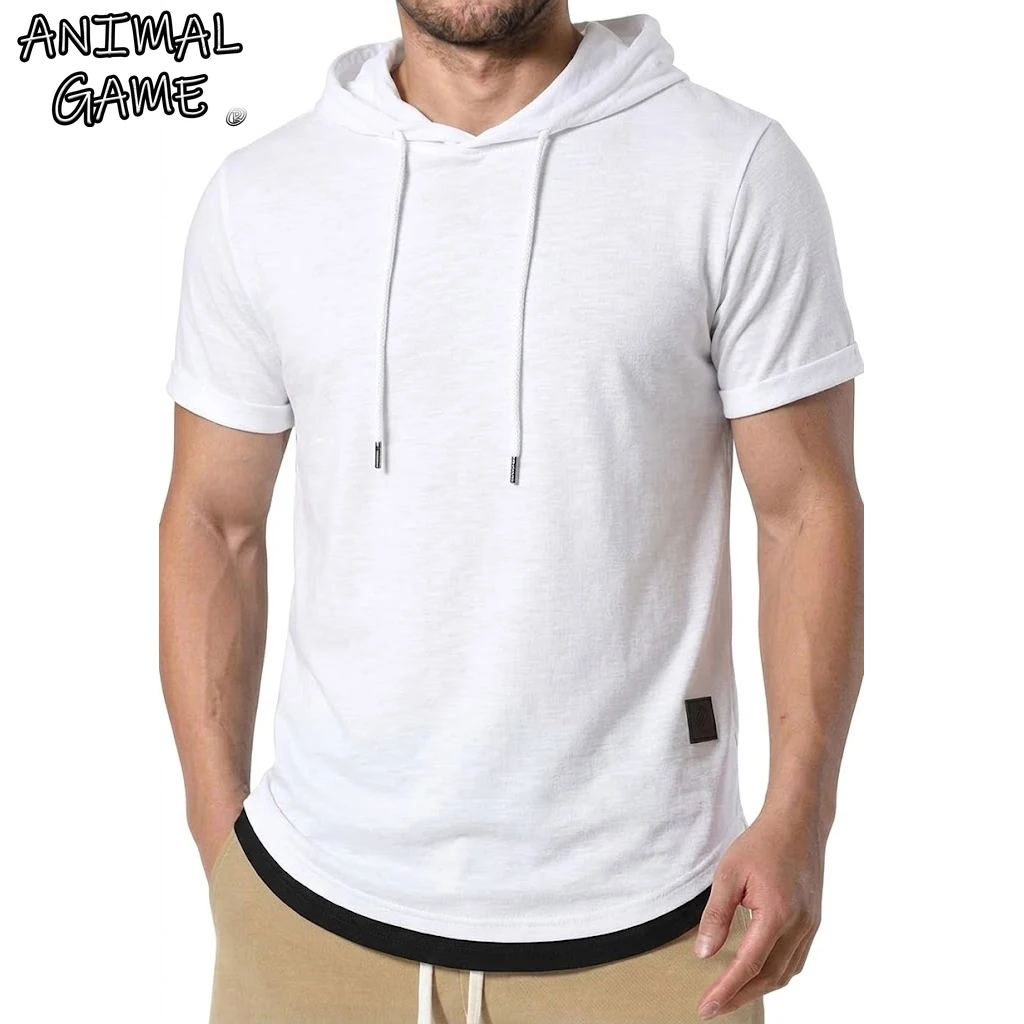 Koreanischer Kurzarm-Hoodie Lässiger Dünner Sweatshirt Leichter Atmungsaktiver Pullover Herren-Kapuzenpullover Sommer Fitness Streetwear Mäntel