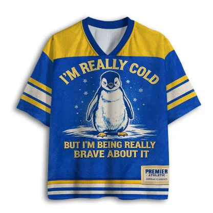 I'm Really Cold Penguin Graphic Mesh V Neck T-shirt Men Funny Animal Print Summer Loose Top