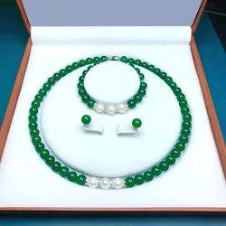 Natural Stone Green Jade Pearl Beads Jewelry Set for Women in Jewelry Sets Necklace Bracelet Earrings Energy 8mm Gift Wholesale