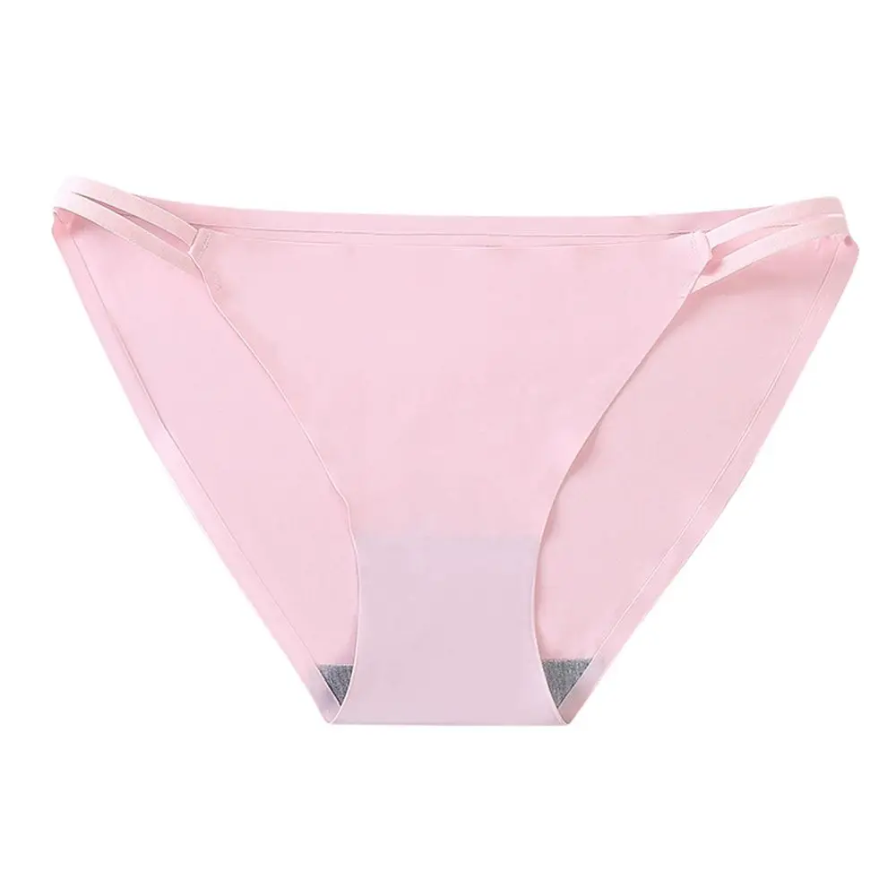 

Sweet Simple Nylon Cotton Crotch Low-waist Bandage Women Briefs Ice Silk Panties Seamless Thong G-strings