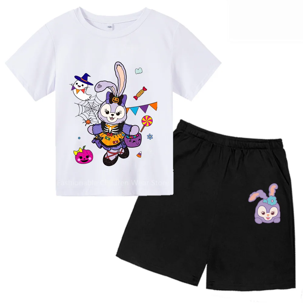 Trendsetting Disney Star Dai Lou Ballet Rabbit Print Tee & Shorts - Children's Summer Cotton Outfit, Casual Outdoor Korean Chic