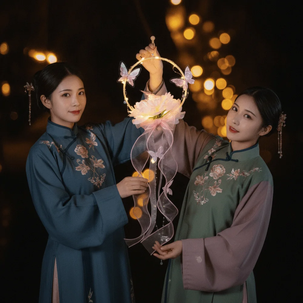 Material Package Butterfly Lanterns LED Warmglow Organza Ribbon Glowing Nightlight Unassembled Kit Circular Frame