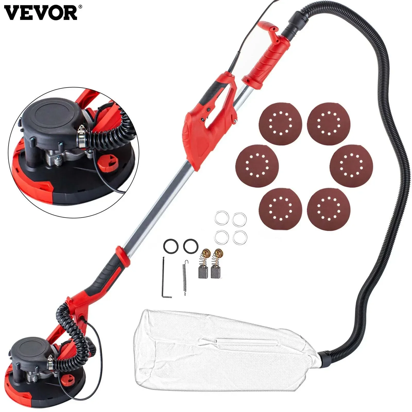 VEVOR 750W Drywall Sander Variable Speed 800-1750RPM No Dust Electric Wall Lime Sander Grinding Machine Power