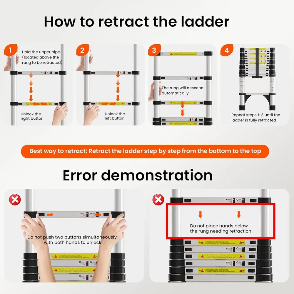 12.5 T Extension Ladder, Collapsible for RV, Portable Telescoping Ladders, Compact and Home Use, 330lbs Capacity