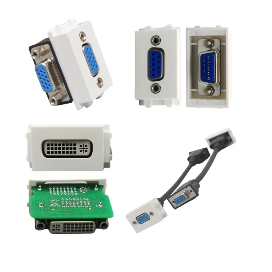 panel chassis mount 128 type vga db9 db15 dvi connector module extender coupler white color wall plate socket