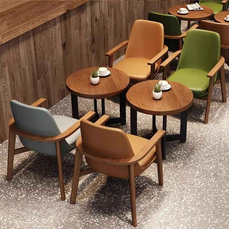 Vintage Solid Wood Café Lounge Chairs Set