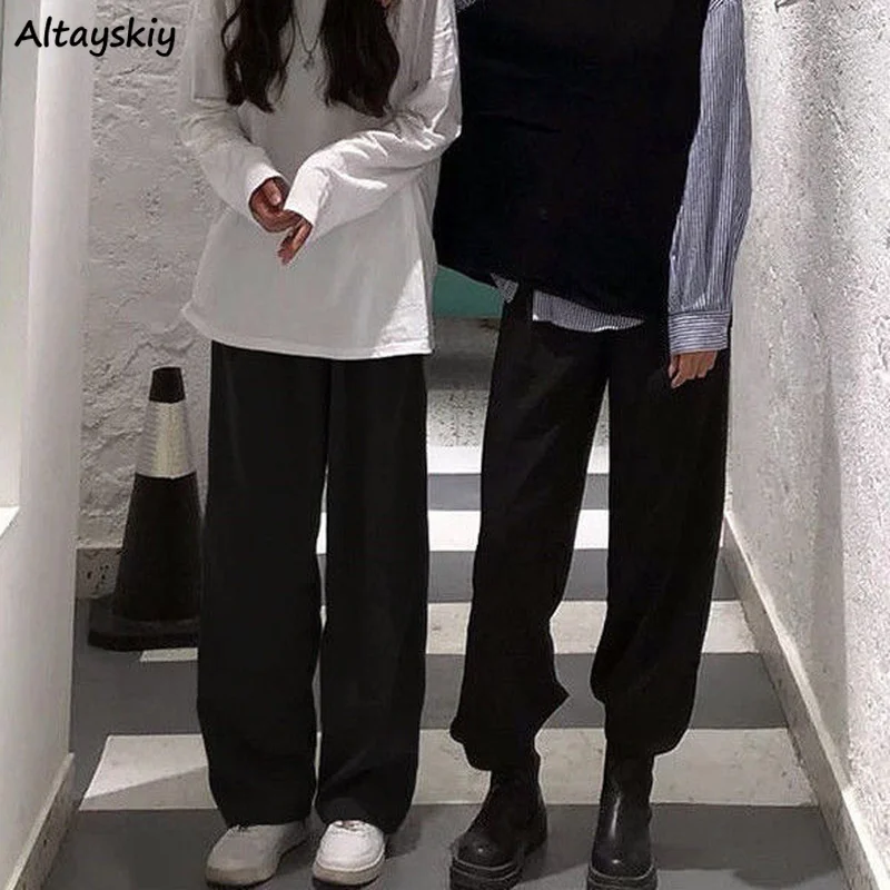 

Pants Women Friends Normcore Solid S-3xl Simple All-match Basic Korean Style Summer Fashion Hot Elastic Waist Wide Leg Casual