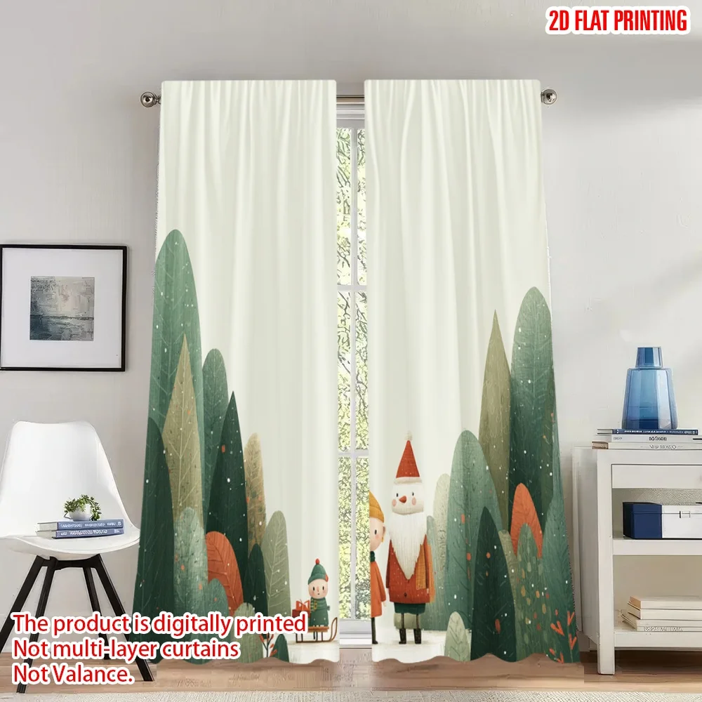 

2pcs 2D flat printing Happy Christmas Scene Curtains Christmas Winter Snow Forest Digital Printed Polyester Drapes Holiday