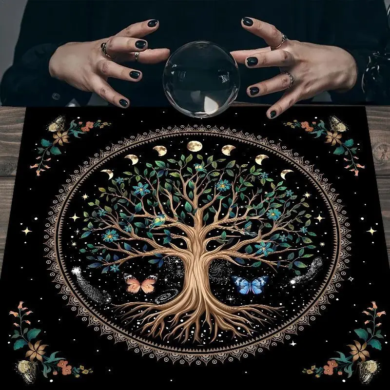 VIKAMA Tarot Tablecloth Constellation Wheel Tree of Life Pentagram Sun Moon Altar Cloth Witchcraft Divination Spiritual Decor