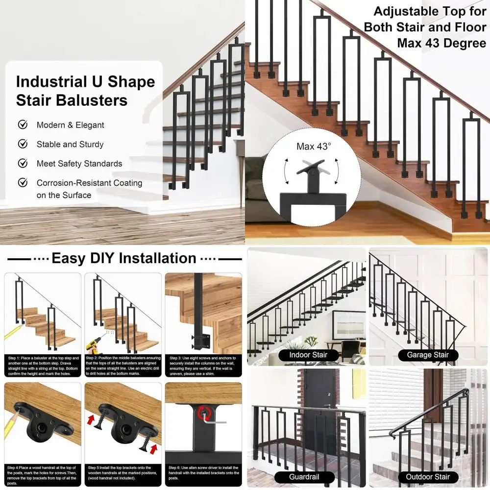 

U-Shape 38.6 Adjustable Top Bracket Stair Balusters for Interior Staircases, Outdoor Steps, and Deck Railings