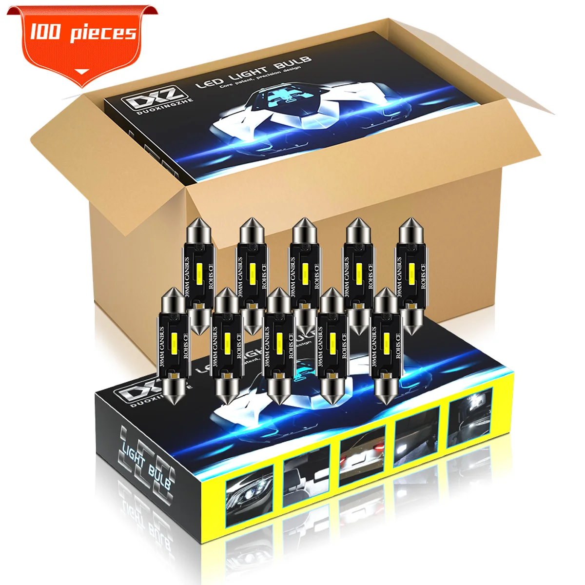 

DXZ 100Pcs C5W C10W LED Bulbs Canbus Festoon 31MM 36MM 39MM 41MM NO ERROR Car Interior Map Dome Reading Lights 12V/24V Auto Lamp