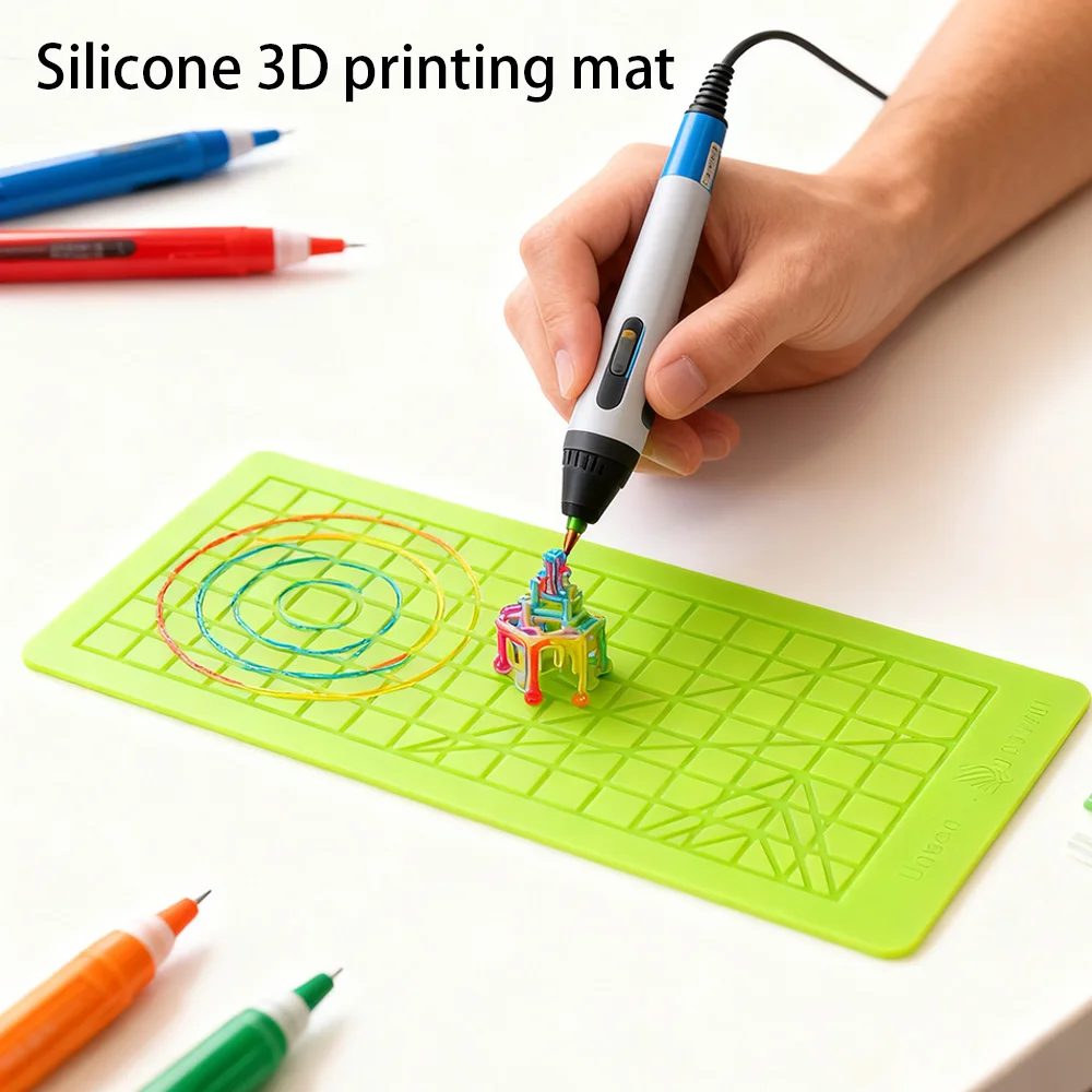 3D-Druck Stift Silikon Matte DIY mit 2-Finger-Protektoren Vorlage Zeichenwerkzeug Silikon Pad Zeichenwerkzeuge für Kinder Erwachsene – Detail 5