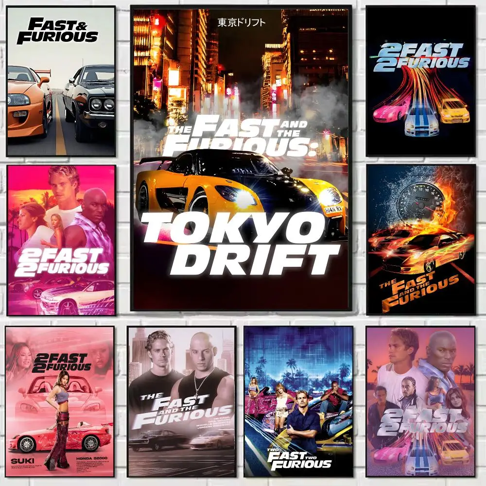 2 F-Fast 2 Furious Film Poster Self-adhesive Art Waterproof Paper Sticker Coffee House Bar Dorm Room Wall Decor