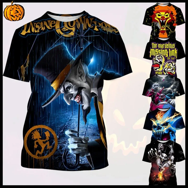 

Летняя горячая распродажа, модная футболка с 3D принтом «Сумасшедший клоун», повседневная футболка в стиле рок, хип-хоп с короткими рукавами