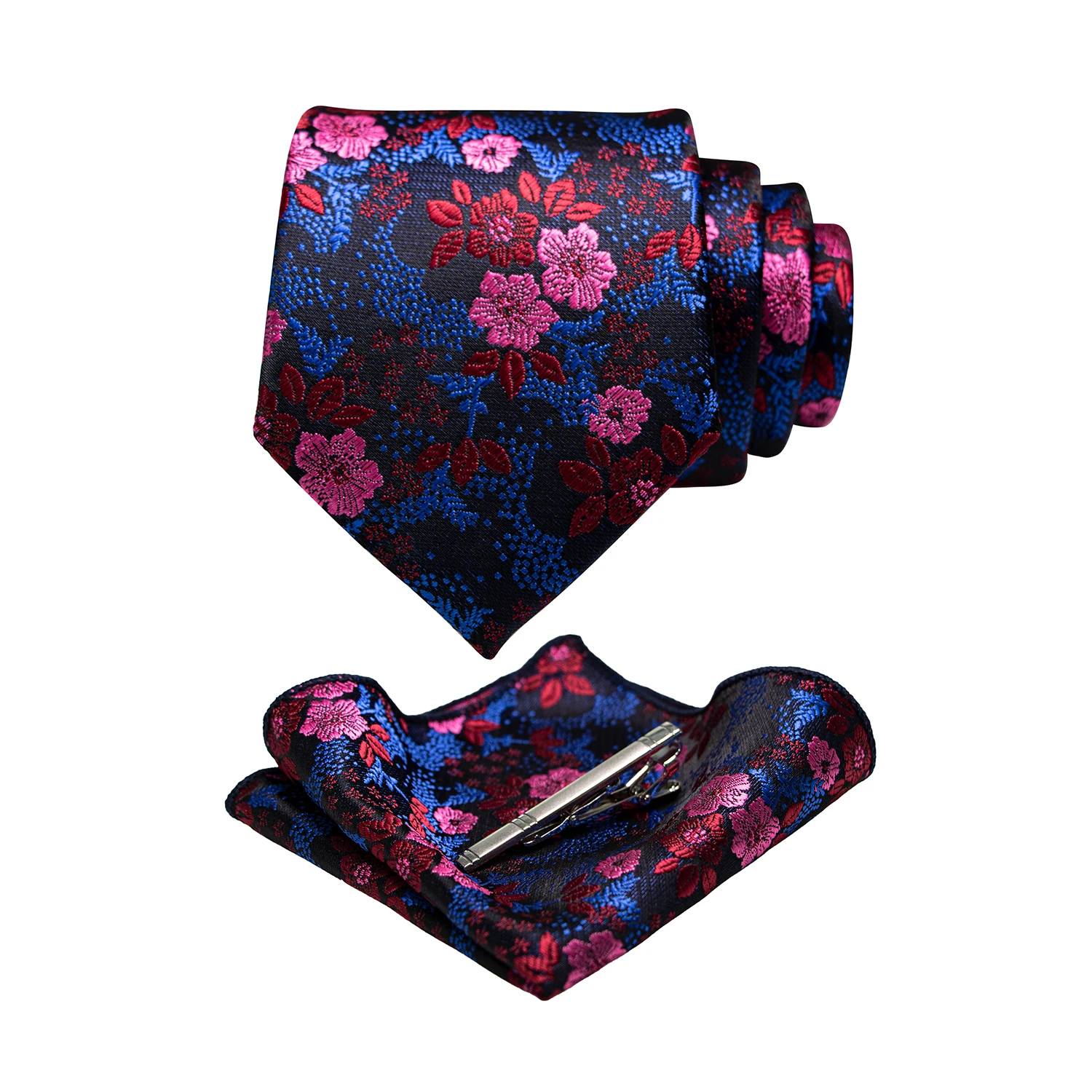 JEMYGINS Floral Seide Männer Krawatte Einstecktuch Krawatte Clip Sets Hochzeit Party Krawatte Männer Zubehör Hohe Qualität Gravata – Detail 3