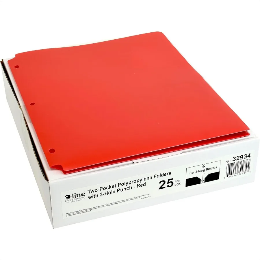 

TwoPocket Heavyweight Poly Portfolio Folder 3Hole Punch 11 X 8.5 Red 25 Box