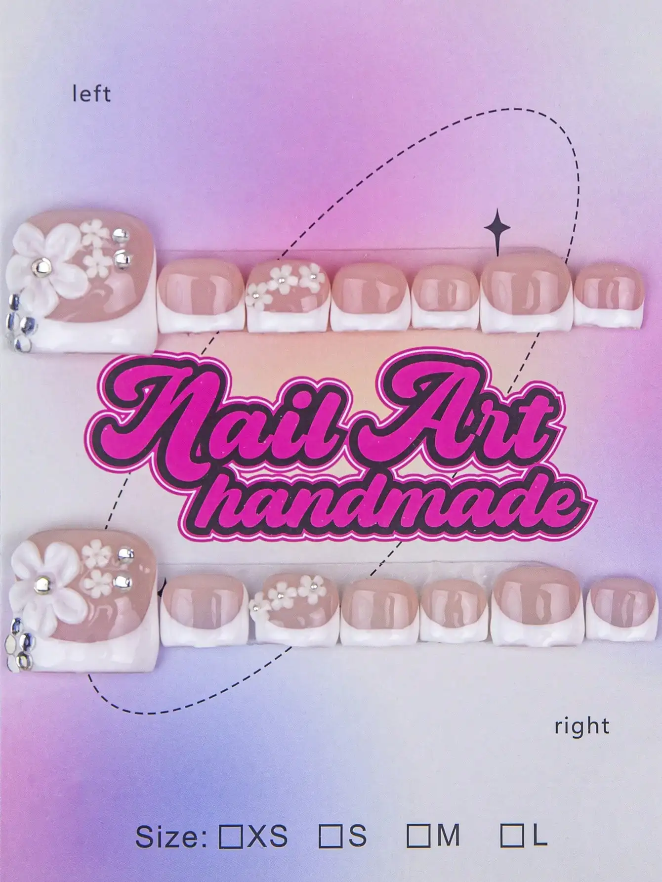 

10pcs Shiny Square Fake Nails, Handmade Pink Toenails, Multifunctional Handmade 3D Flower Toenails, Hand-Painted Purple French Tip Style, Shiny Gold Rhinestone Decor, Elegant Sexy Toenails Suitable For Women's Party, Suitable For Women And Girls, Party, W