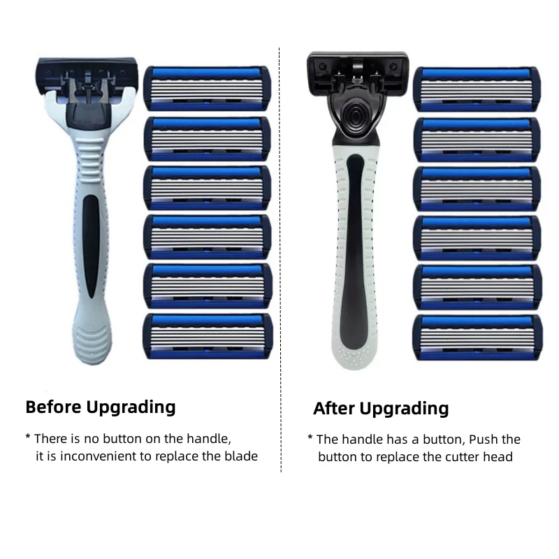 6 Layers Shaver Razor (1 Razor Holder + 6 Blades Head) Cassette Shaving Razor Set Blue Body Face Hair Removal Knife Women Men