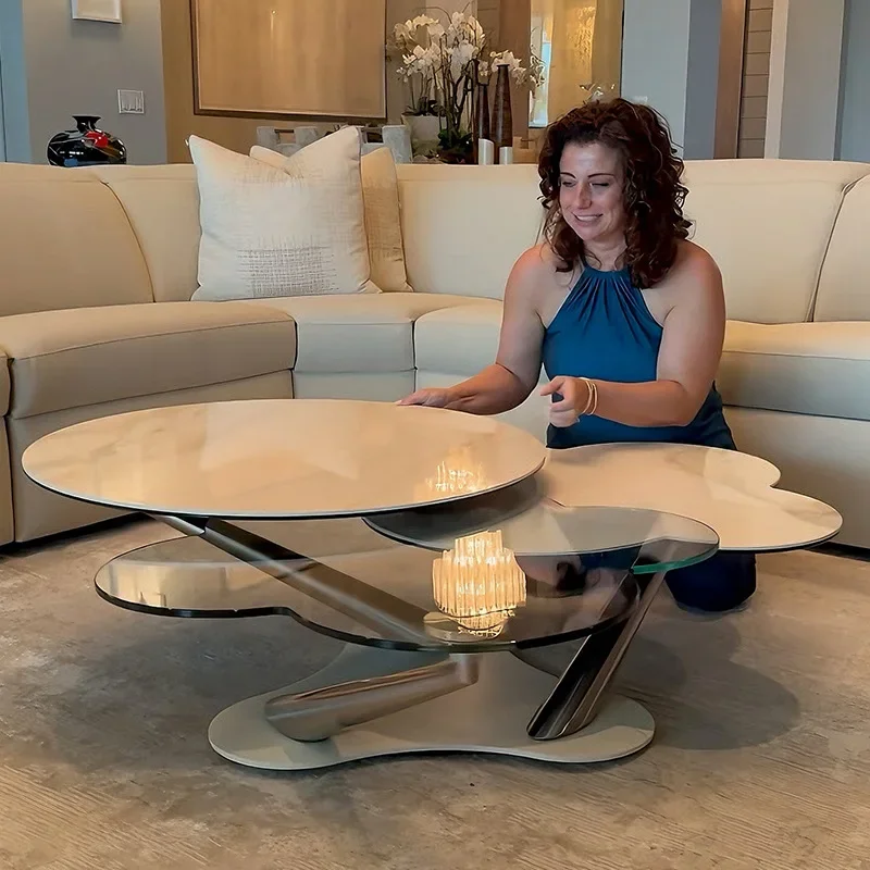 Light luxury cloud coffee table elegant rotatable natural marble modern home living room coffee table