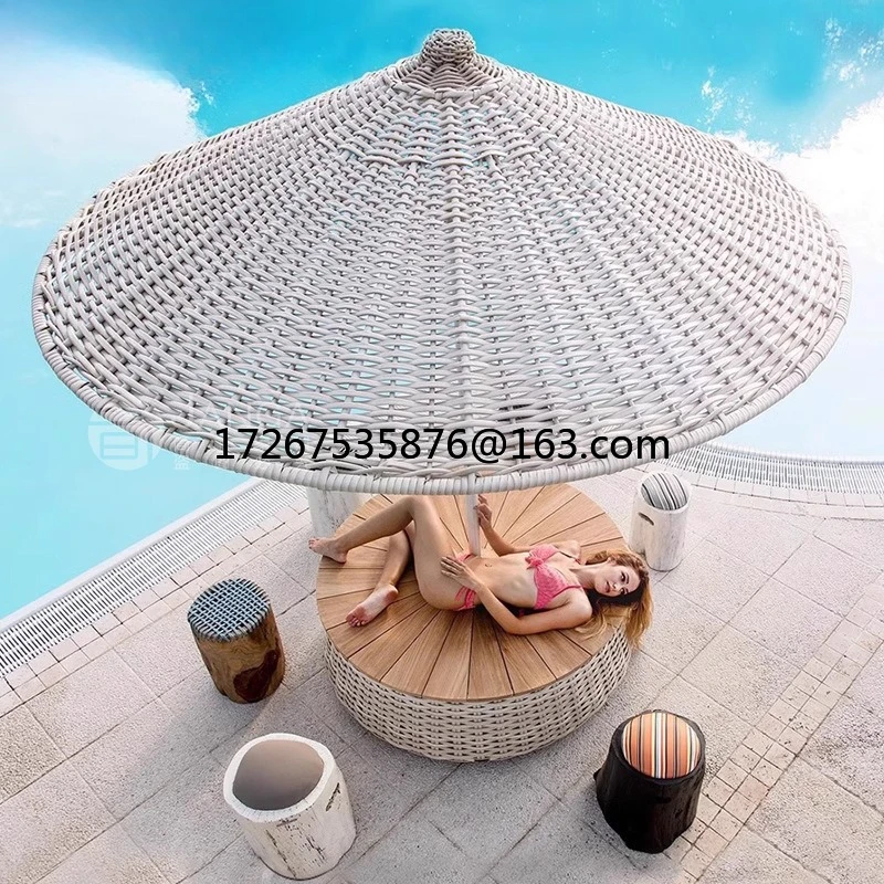 

Outdoor Villa Pool Parasol Courtyard Rattan Sun Umbrella Hotel Resort Commercial Leisure Umbrella with Coffee Table