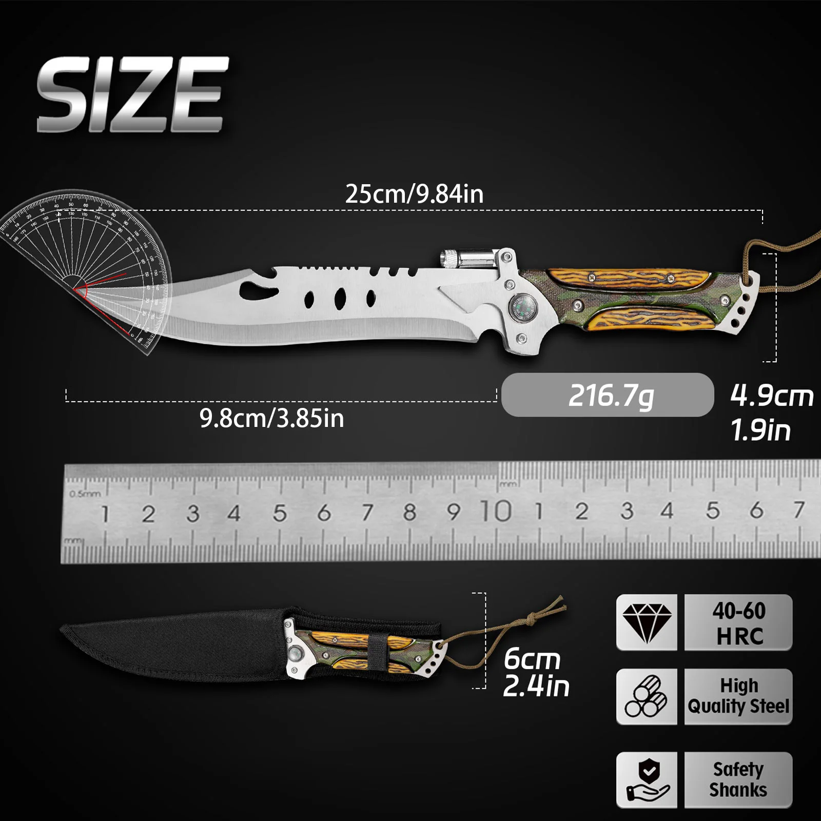 1pc Outdoor Multi-function Military Tactical Knife, Fixed Blade and Sheath, Self-Defense, Suitable for Wilderness Survival Knife