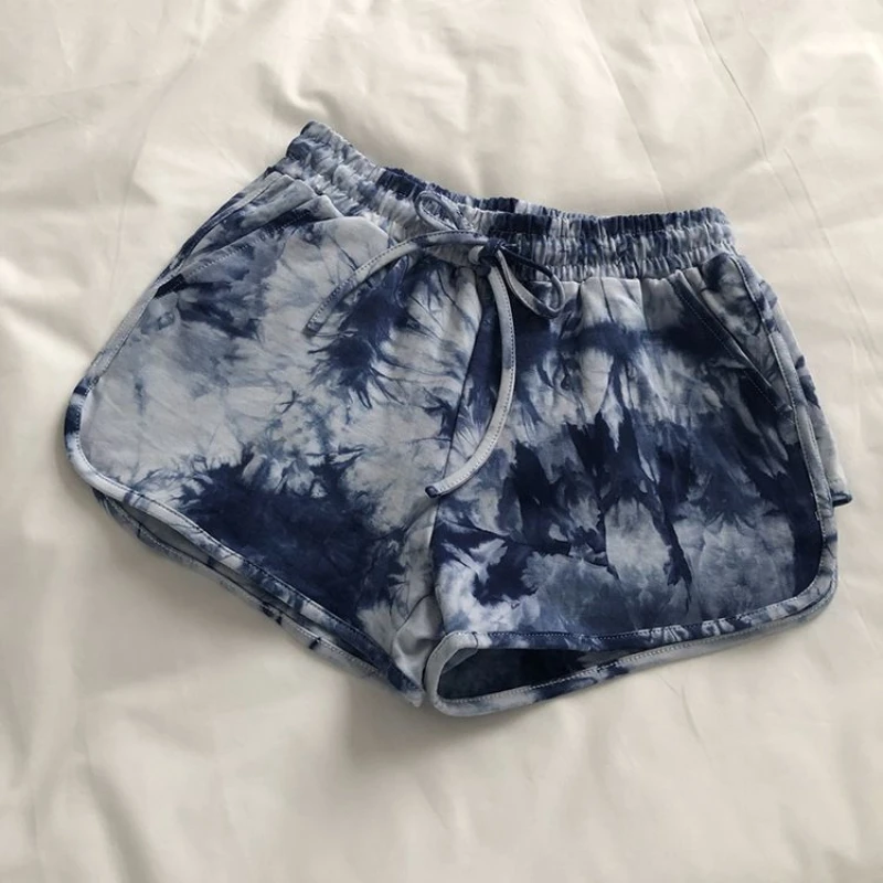 Feminino tie-dye solto ajuste fino casa shorts verão calças de yoga a linha calças de perna larga casual versátil confortável shorts esportivos
