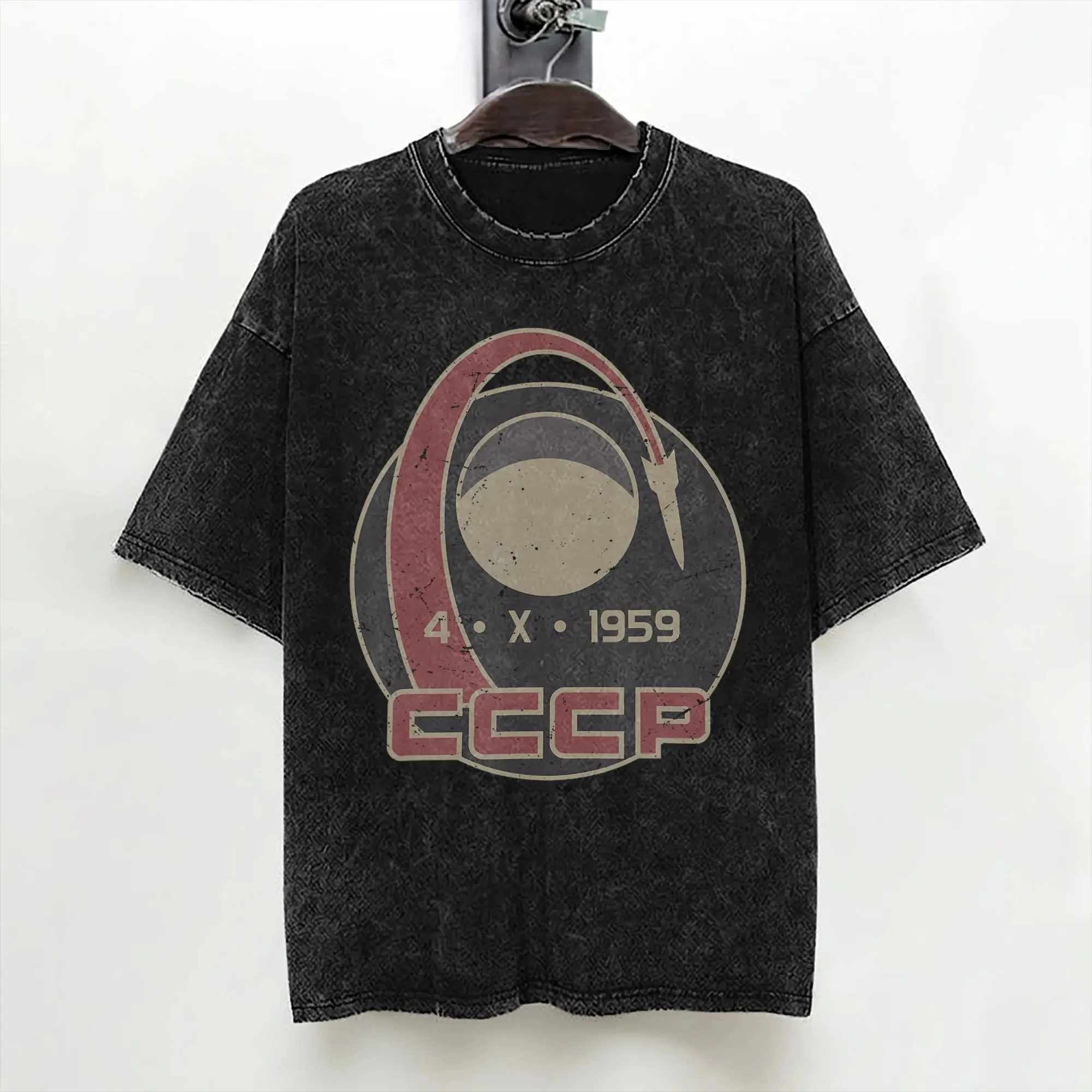Sputnik USSR Soviet Union Soviet Propaganda T Shirts Washed Short Sleeve T-Shirt CCCP for Men Women Streetwear Graphic Tee Shirt