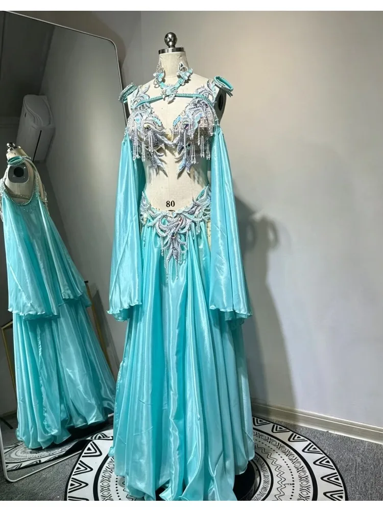 Customized Eastern Bellydance Dress Indian Clothes Women Belly Dancing Bra and Skirt Set Oriental Dance Costume Group Stage Wear