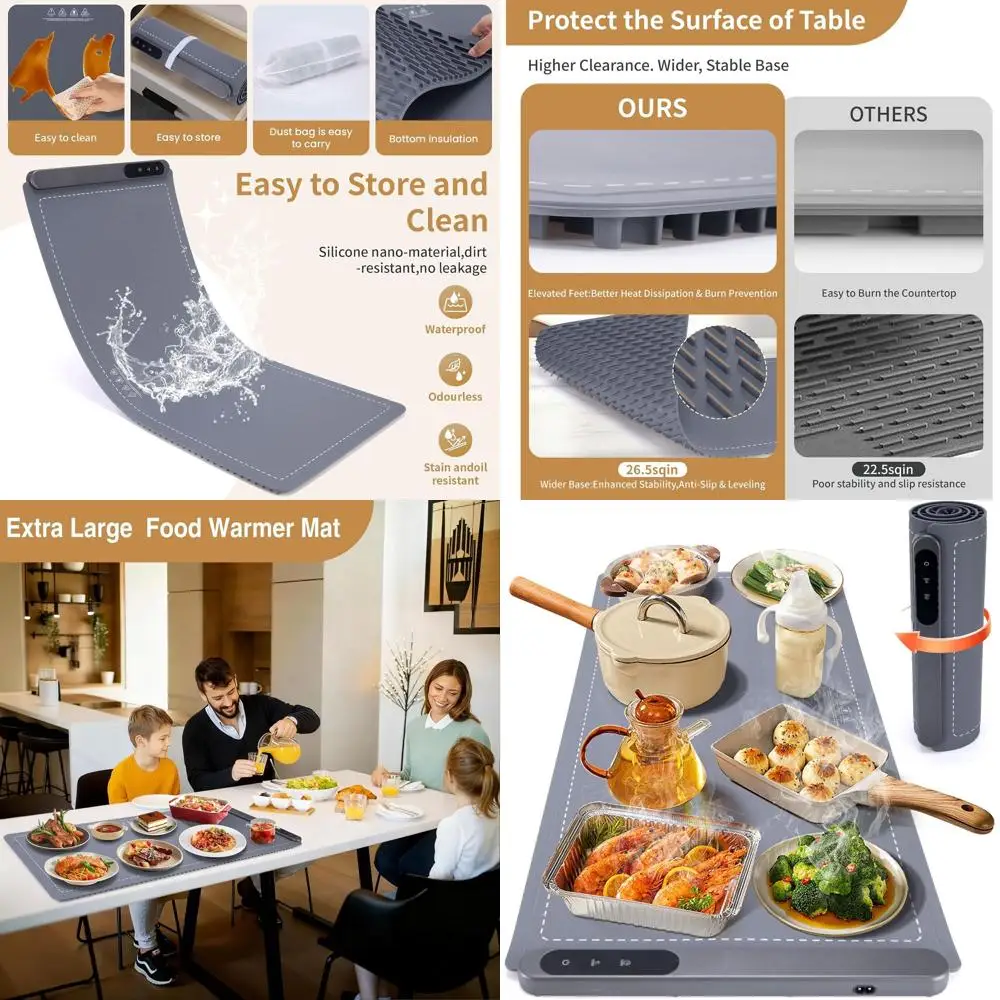 

Extra Large 36x16 580W Portable Food Warming Mat, 6 Temperature Settings, 6-Hour Timer for Buffets and Parties