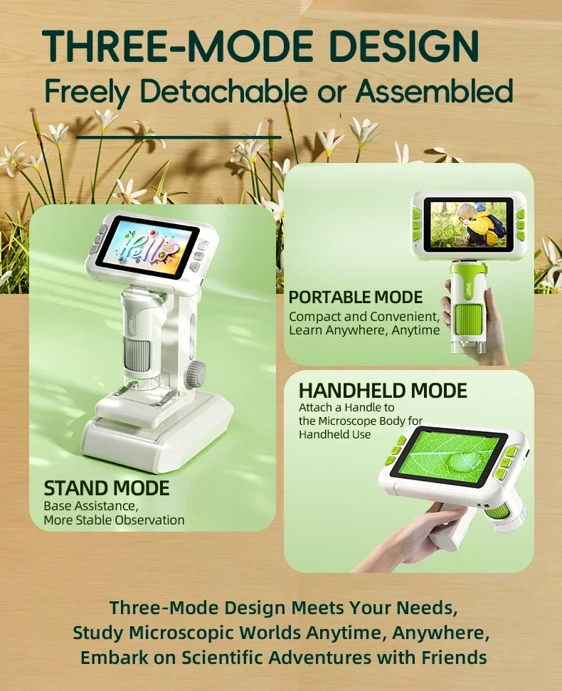 3 ใน 1 กล้องจุลทรรศน์เด็ก 1600X เด็กการทดลองวิทยาศาสตร์มือถือ Biological Laboratory กล้องจุลทรรศน์การศึกษาการสอนเกม
