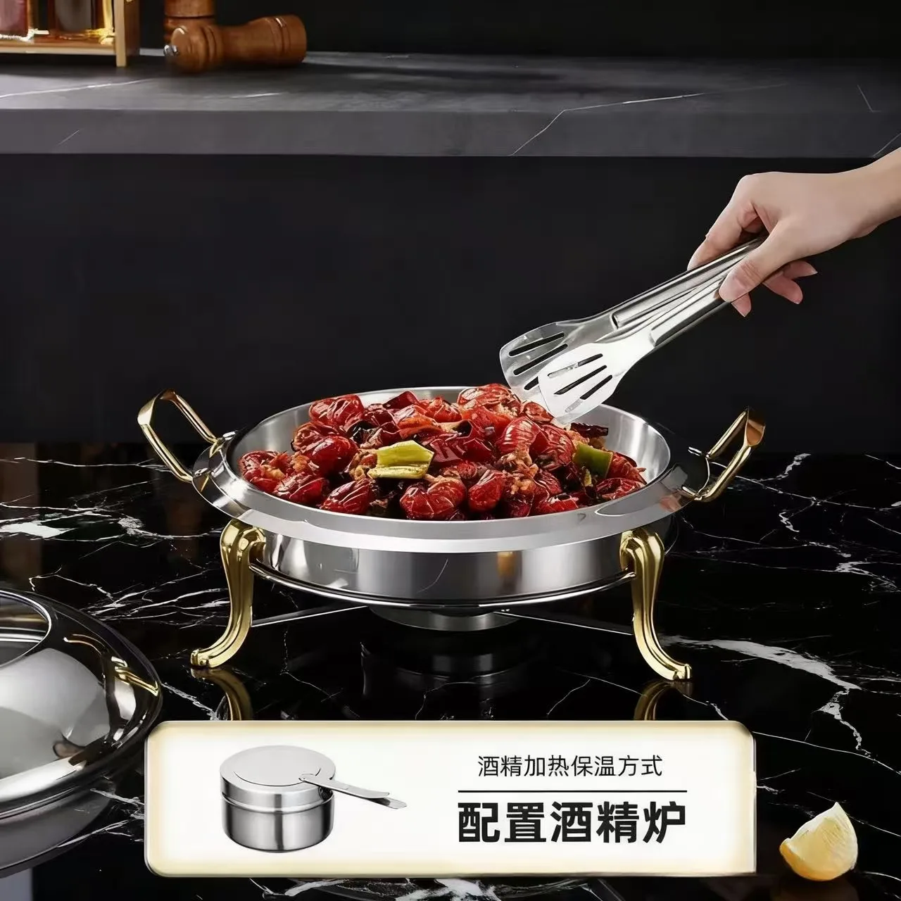 Stainless Steel Self-service Crown-shaped Thermal Insulation Alcohol Stove Visual Cover Dining Stove Hot Pot Small Dry Pot