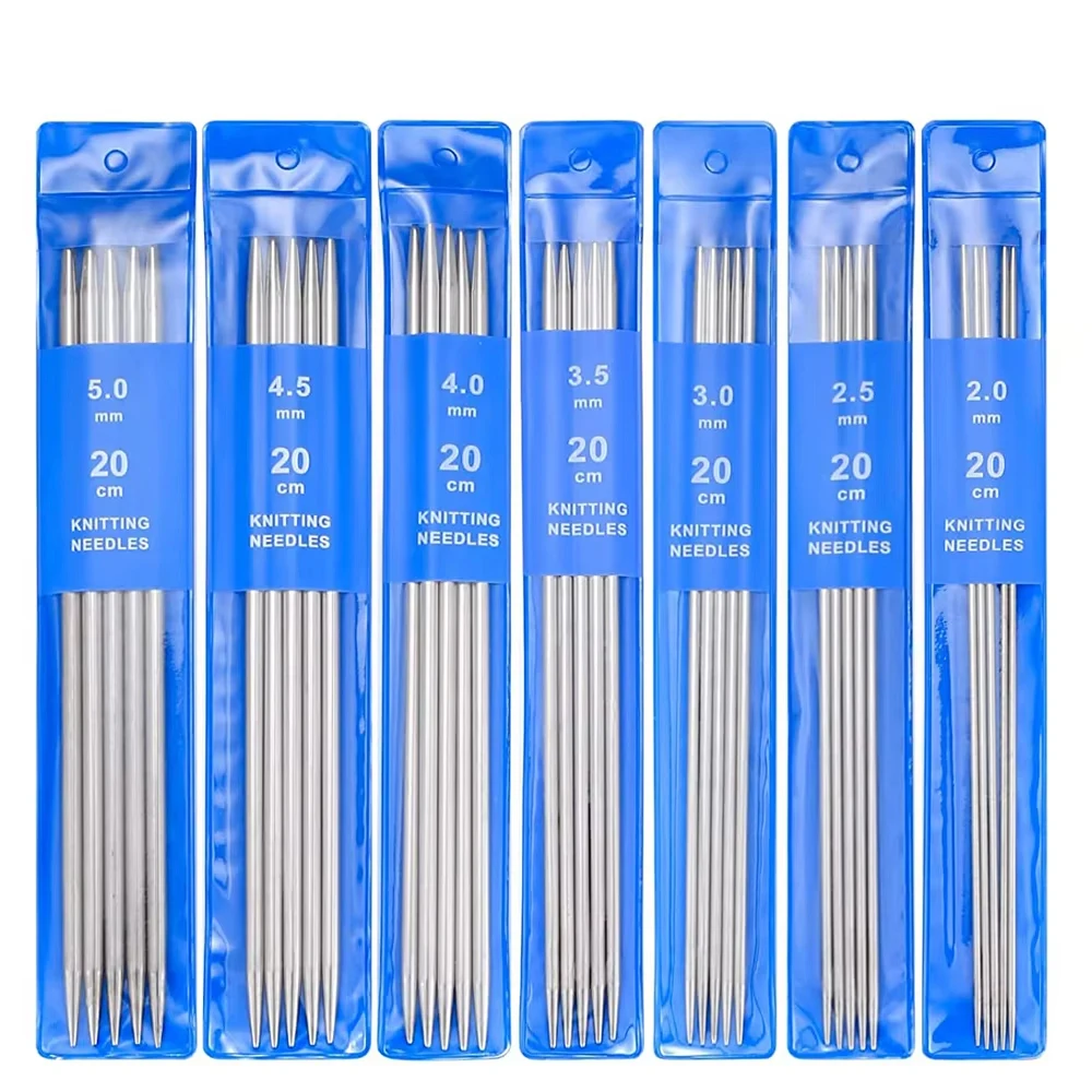 5-35PCS 20CM Stainless Steel Knitting Needles Set 2-5MM Double Pointed Straight Knitting Needles for Sweaters Knitting Project