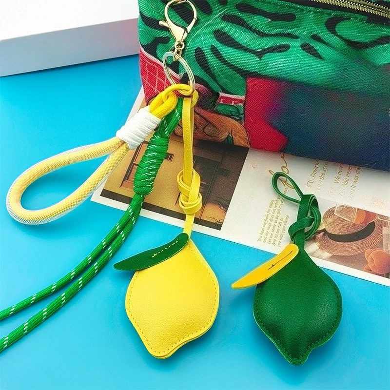 Solid Color PU Leather Lemon Keyring Trendy Fruit Straps Keychain Car Trinkets Key Holder Bag Pendant Accessories Party Gifts