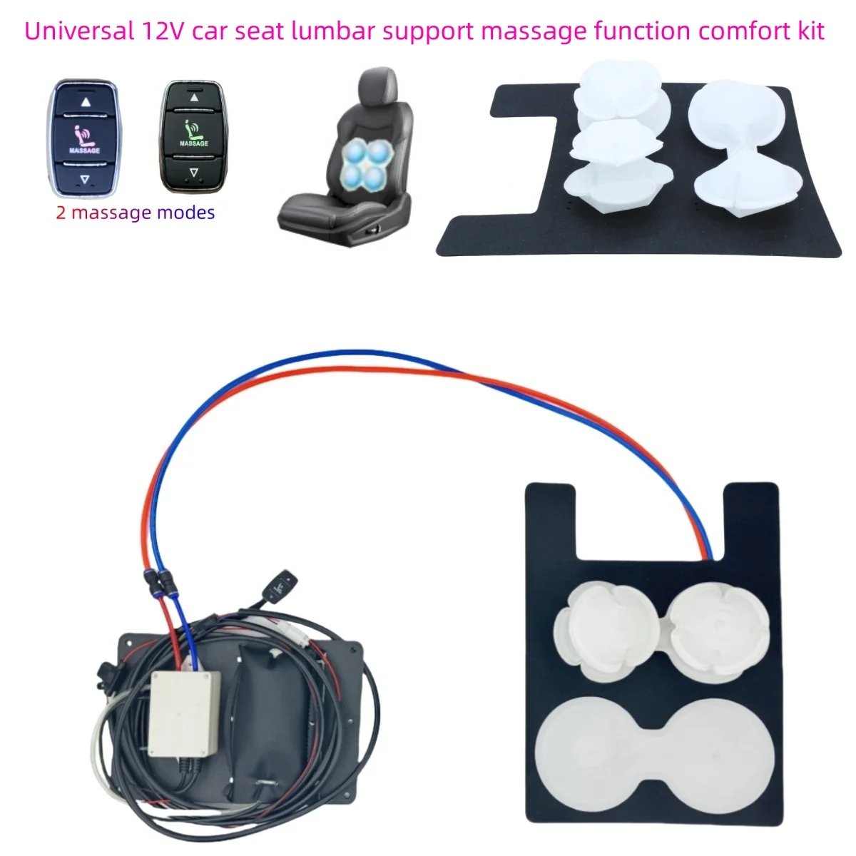 car Air pressure massage Pneumatic Lumbar support with 4 Air bladder air pump massager for universal 12 v car back pillow