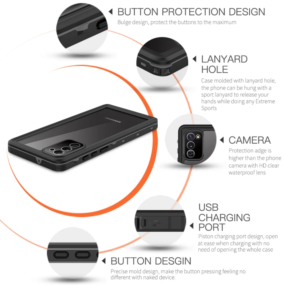 IP68 مقاوم للماء حافظة لهاتف سامسونج جالاكسي S25Edge S22 Ultra S23 نوت 20 S21 FE S20 Plus A53 A52 غطاء هاتف للسباحة في الهواء الطلق