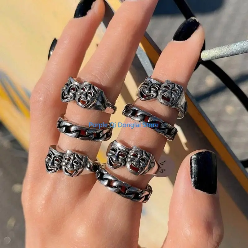 L21E Tragedy Comedy Theater Mask Ring Jewelry Fashion ​Stackable Finger Ring ​Bands view 2