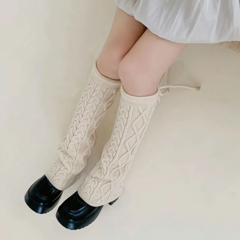 New Cable Knit Leg Warmers Slouchy Drawstring Tie Thick Thermal Winter Warm Boot Socks Cuffs for Women Cozy Knitted​