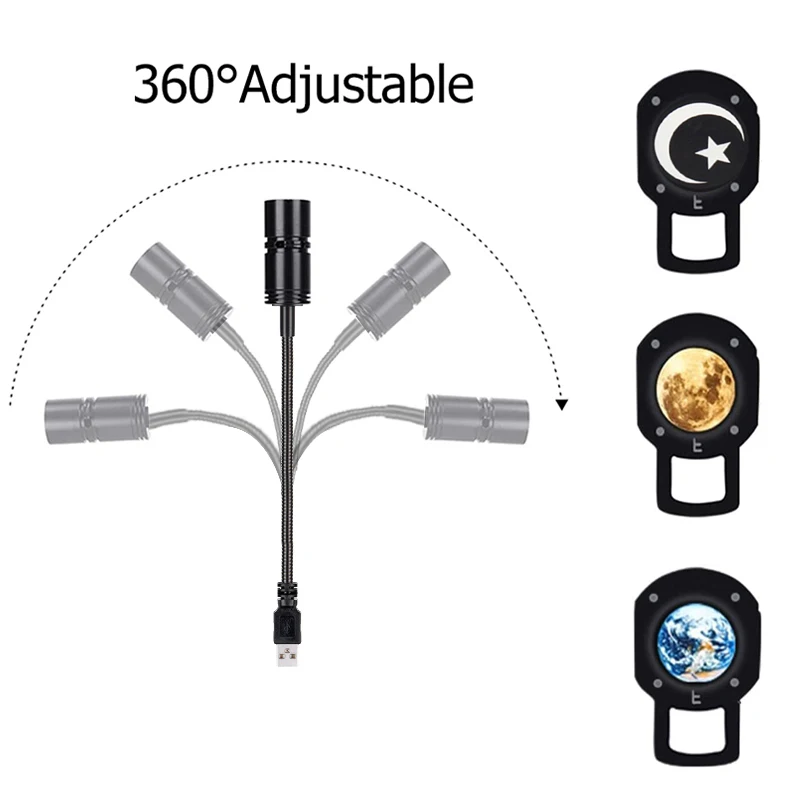 Rotatable USB LED Moon Lamp, Planet Projector, Night Light, Céu, Projeção de terra, Room Decor, 360 °