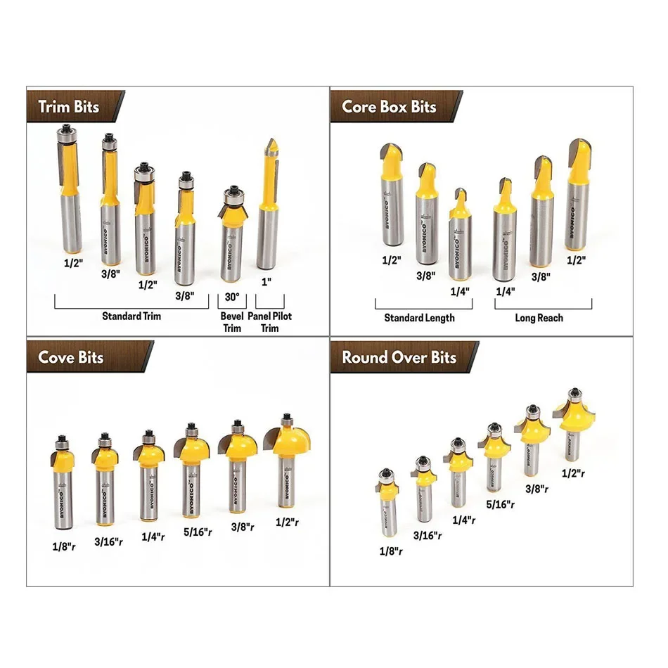 70pcs solid carbide router bits wood 1/2