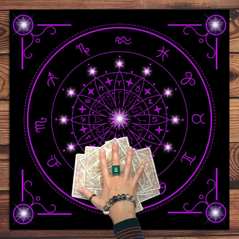 VIKAMA Tarot Cloth Astrology Tablecloth Divination Card Reading Mat Occult Witchcraft Altar Cover Home Decor Black