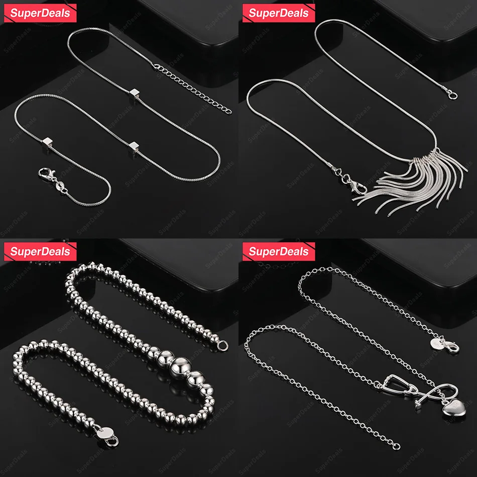 

SuperDeals 925 Sterling Silver Square Stethoscope Tassel Bead Chain Necklace Women Party Christmas Banquet Fashion Fine Jewelry